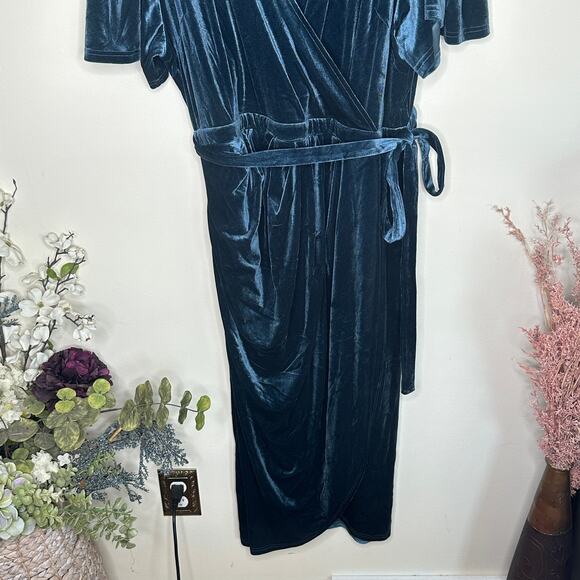 IVY CITY CO Lillie Velvet Faux Wrap Midi Dress Dusty Blue Sz 3X {3A49} - Picture 5 of 9
